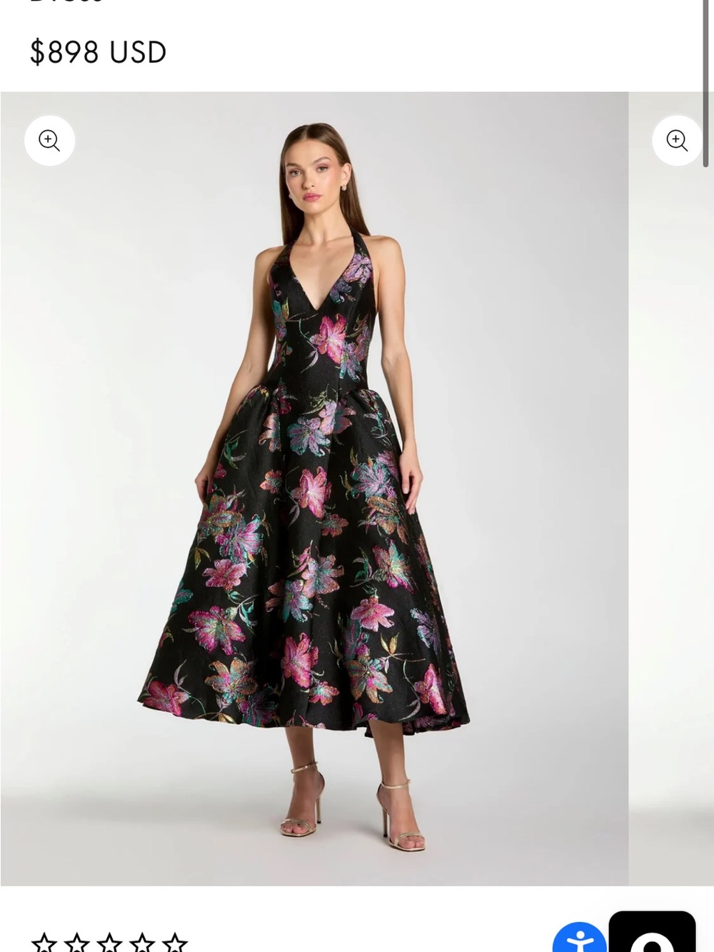 Mac Duggal Black Brocade Halter Neck Open Back Midi Dress